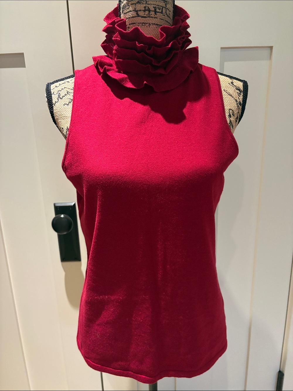 Ralph Lauren Crimson Ruffle High-Neck Sleeveless Camisole